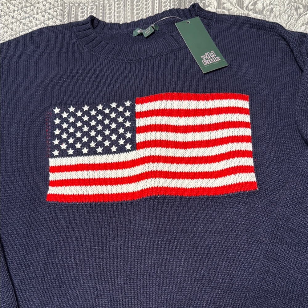 Dark Blue Sweater with American Flag NWT